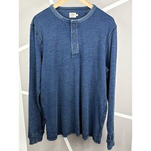 Faherty Long Sleeve Indigo Dye Henley Men’s L Dark Wash Blue Organic Cotton Tee